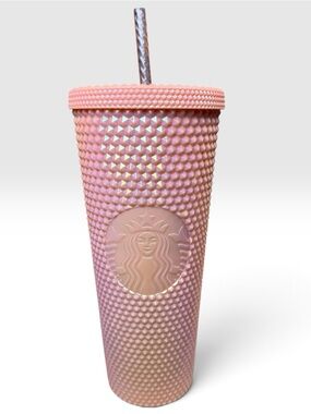 Starbucks 2021 Peach Iridescent Studded Tumbler Cold Cup 24oz Venti Straw